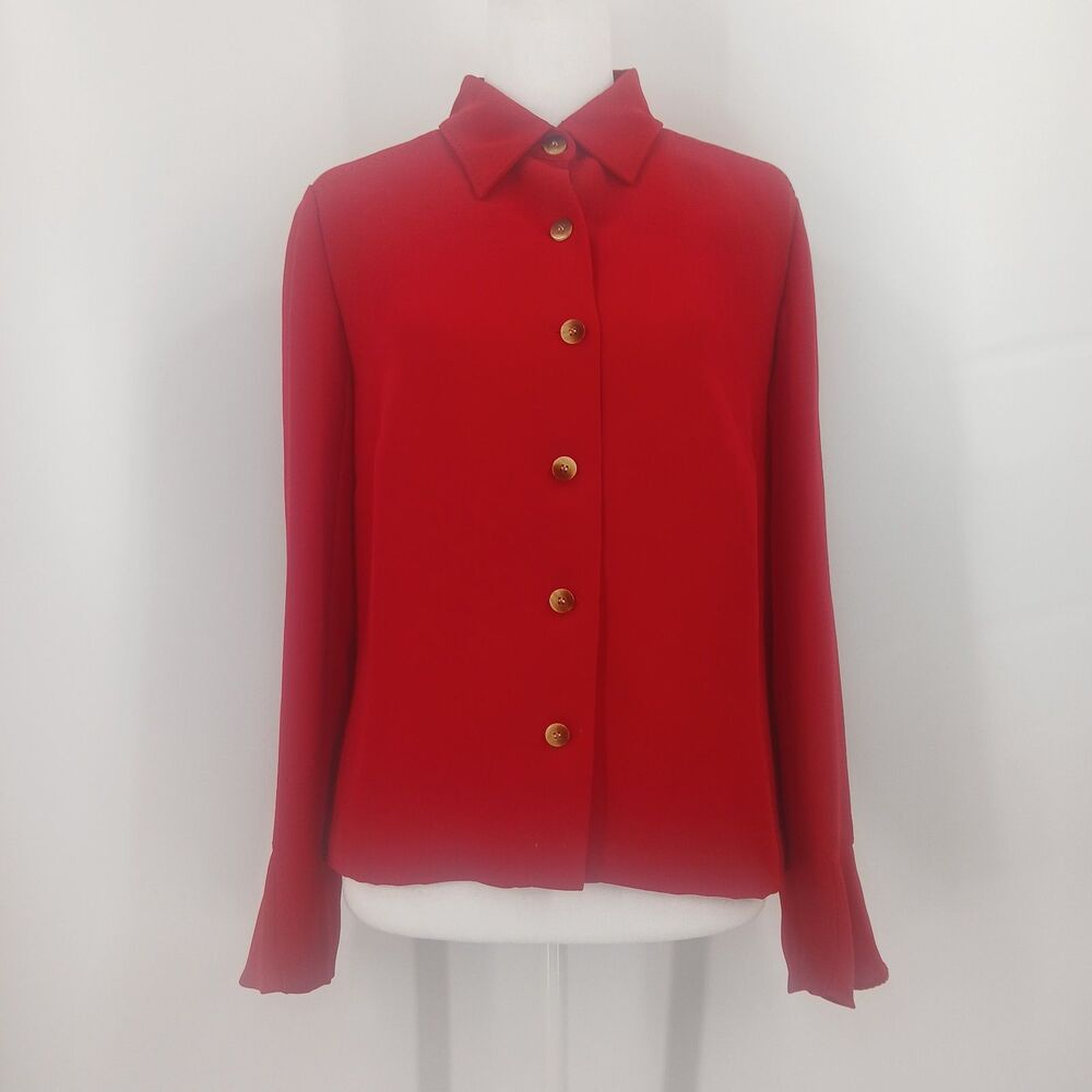 womans Donna Morgan size 8 red button front structured blouse office teacher